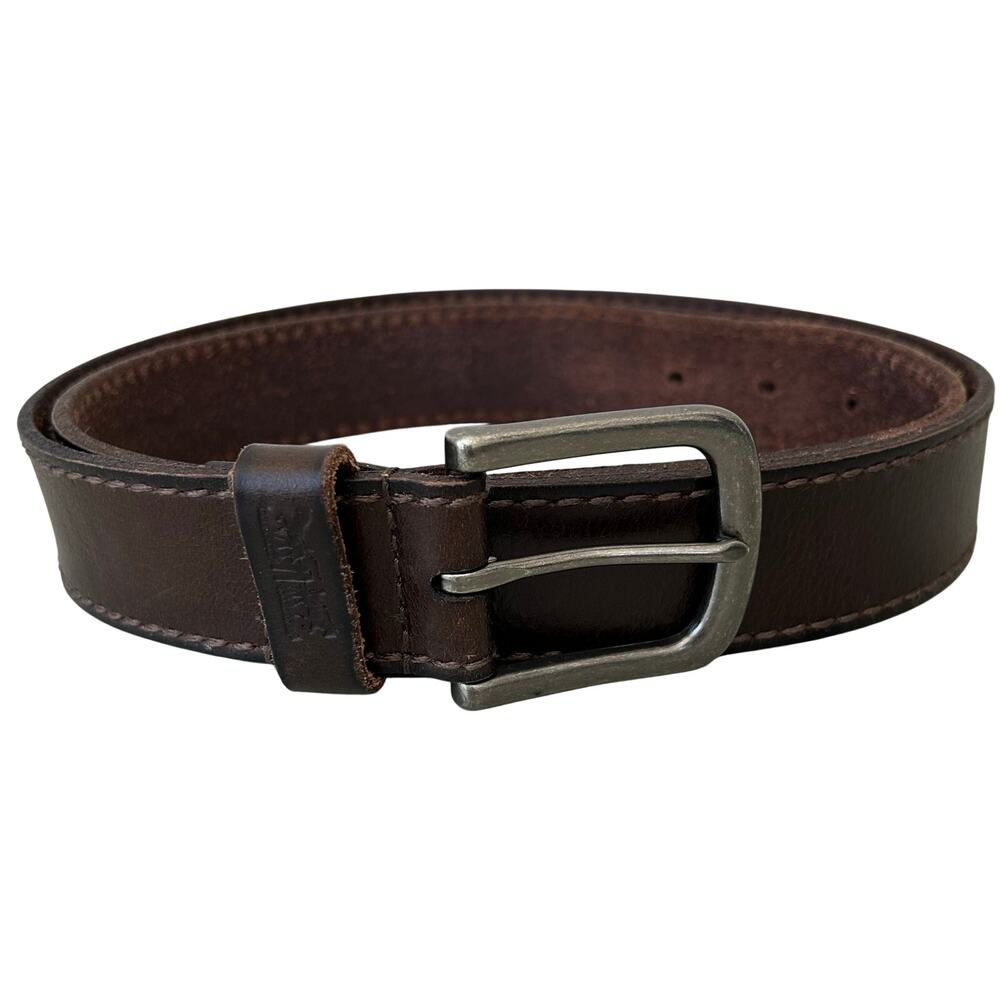 Levi’s leather belt silver tone belt buckle brown western everyday 38 -40 L